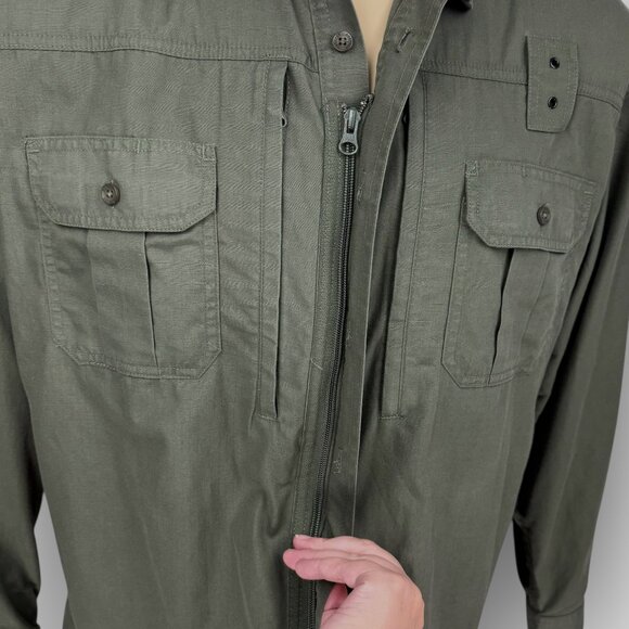 Propper Mens Large Tactical Ripstop Shirt Hidden YKK Zipper Mock Button Olive - Picture 5 of 11